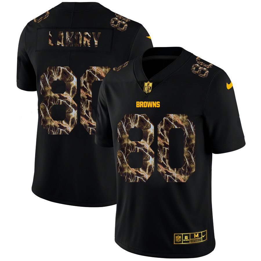 2020 Cleveland Browns #80 Jarvis Landry Men Black Nike Flocked Lightning Vapor Limited NFL Jersey